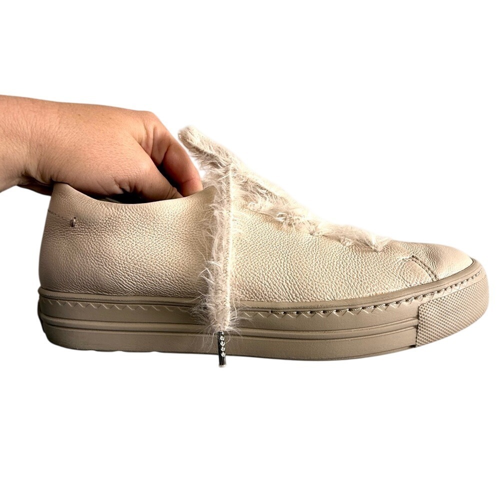 Paul Green Platform Sneakers Womens 7.5 - UK 5 Fur Laces Cream Leather Shoes